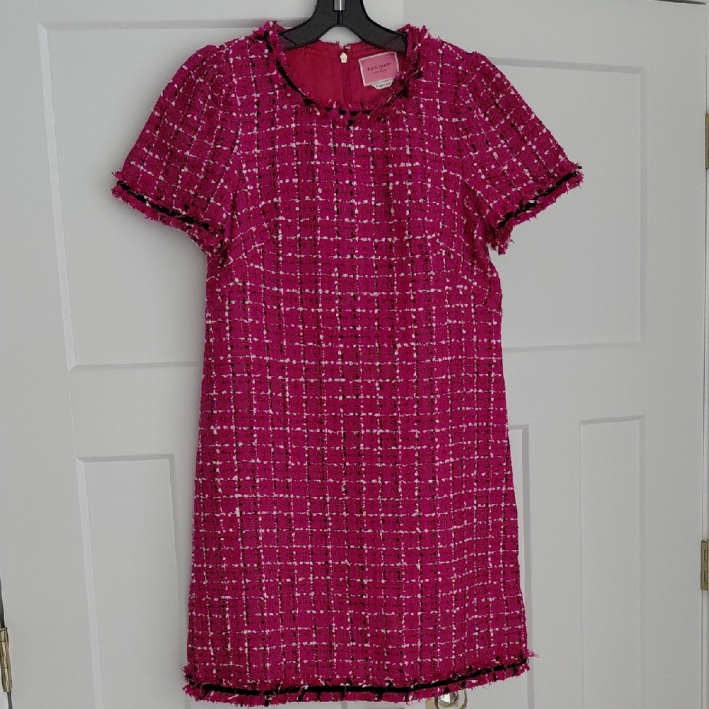 kate spade Hot Pink Tweed Short-Sleeve Midi Dress